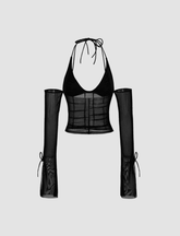Neckholder-Top mit Netzpatches zum Binden